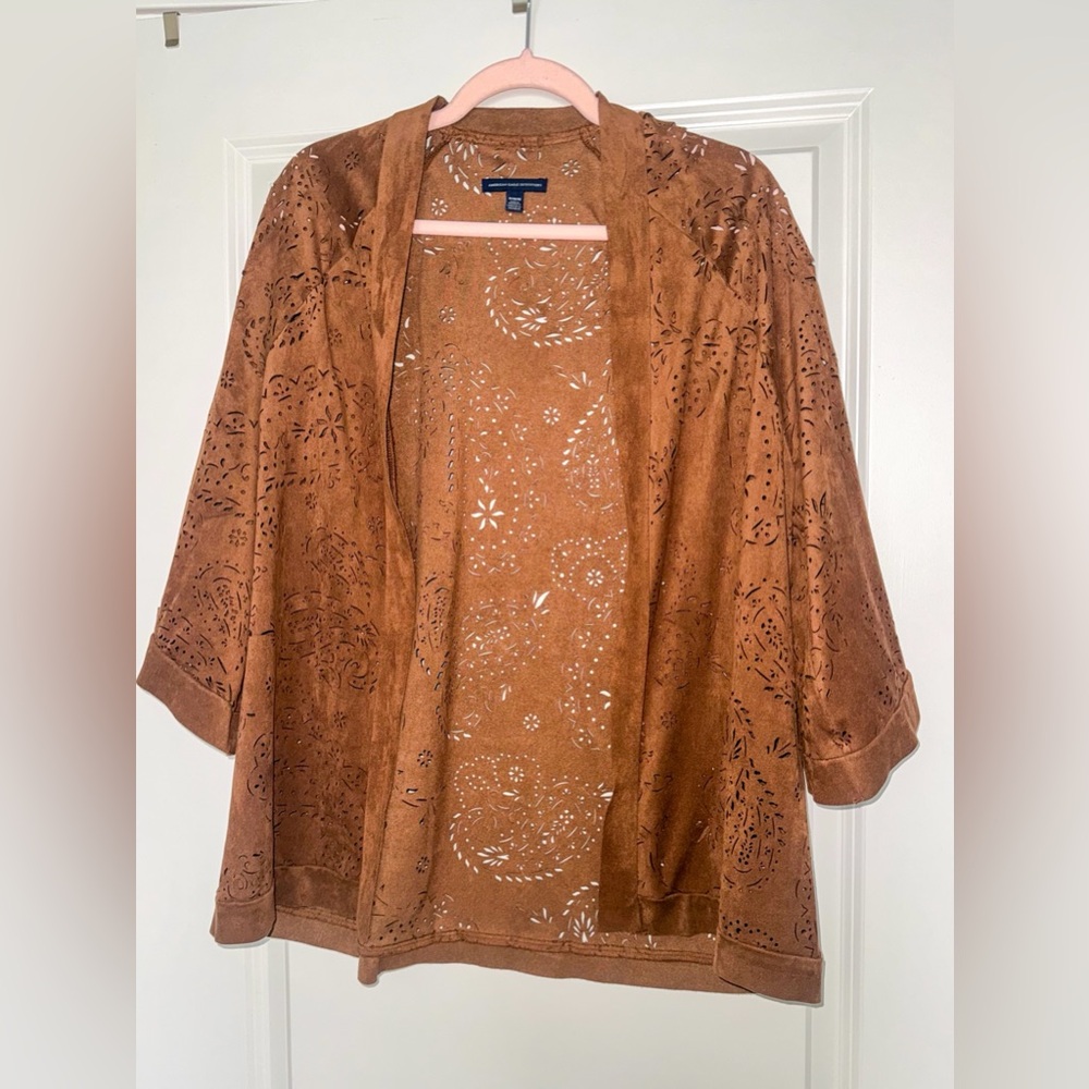 American Eagle Outfitters Brown Open-Front Jacket